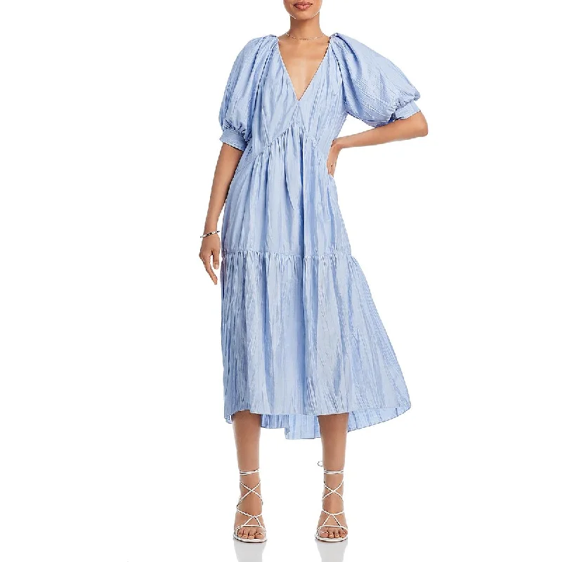 FRAME Womens Crinkled V-Neck Midi Dress