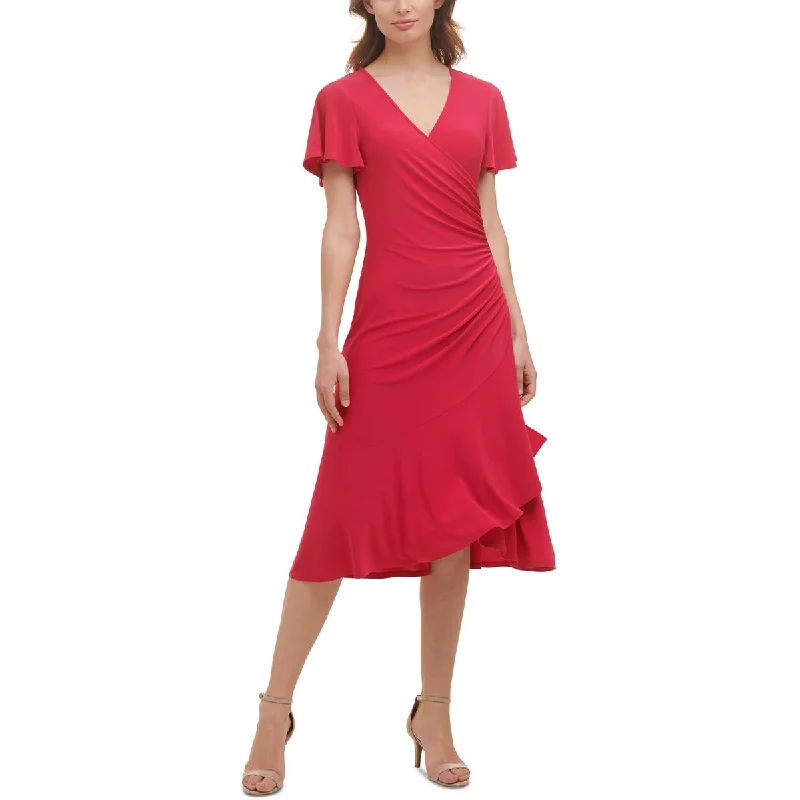 Kensie Dresses Womens Gathered Surplice Midi Dress