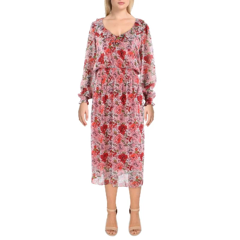 Tommy Hilfiger Womens Chiffon Floral Midi Dress