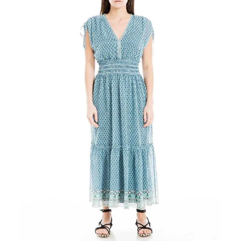 Max Studio Womens Smocked Tiered Midi Dress