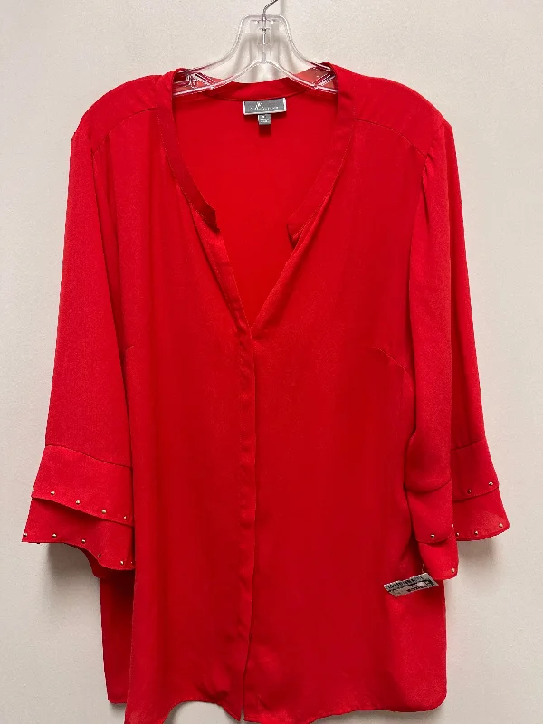 Top Long Sleeve By Jm Collections In Red, Size: Xl