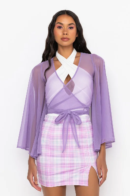 DAYDREAMER FRONT TIE MESH TOP PURPLE