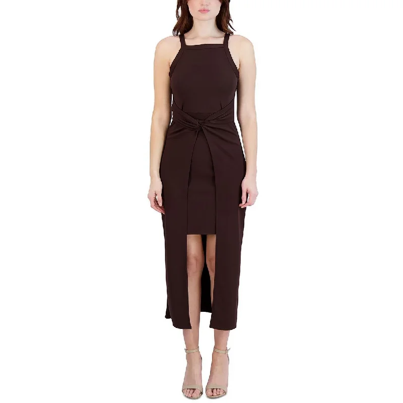 BCBGeneration Womens Square-Neck Hi-Low Midi Dress