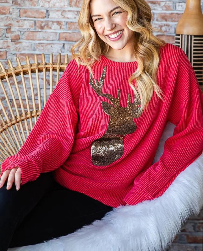 Ribbed Top with Reindeer