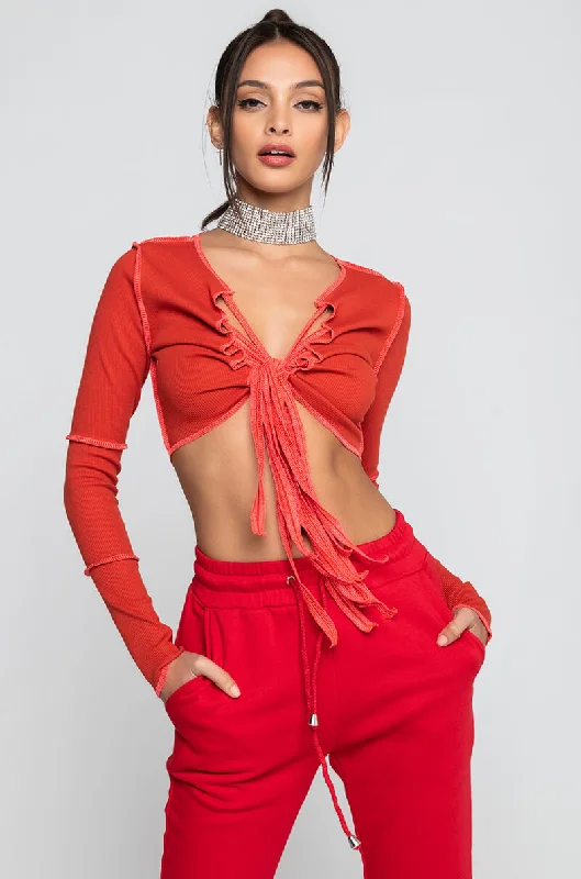 IT'S CALLED MAGIC TIE FRONT CONTRAST TRIM CROP TOP ORANGE MULTI