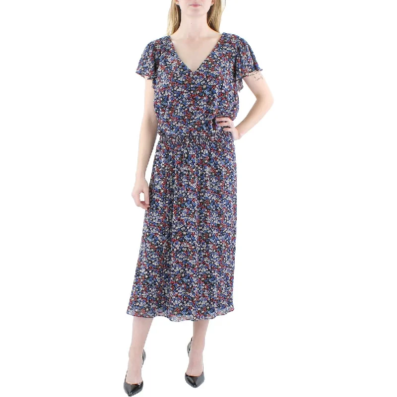 MSK Womens Plus Floral Midi Midi Dress