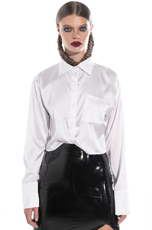 THE NEW CLASSIC CROPPED SATIN BLOUSE WHITE