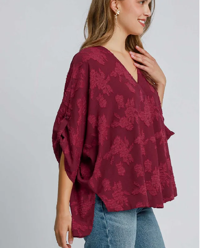 Burnout V-Neck Oversized Floral Top