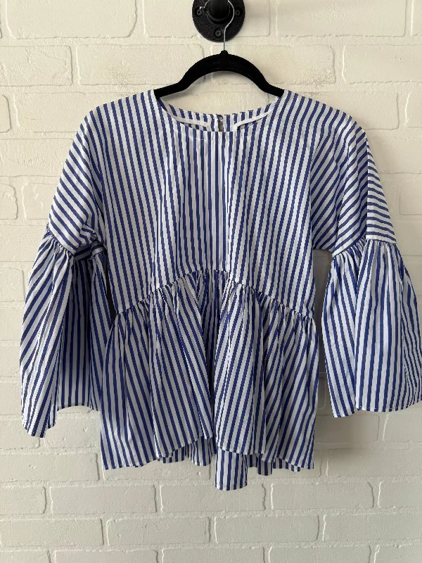 Top Long Sleeve By  MARK D. SIKES  In Blue & White, Size: S