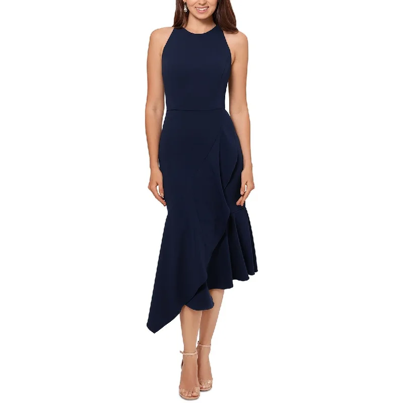 Betsy & Adam Womens Crepe Asymmetric Midi Dress