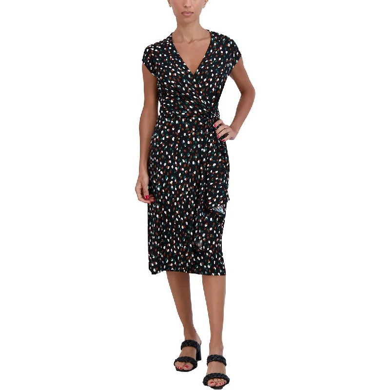 Signature By Robbie Bee Womens Petites Dotted Knee-Length Midi Dress