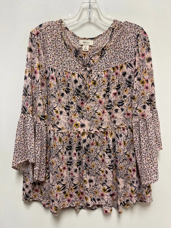 Top Long Sleeve By Style And Company In Grey & Pink, Size: Xl