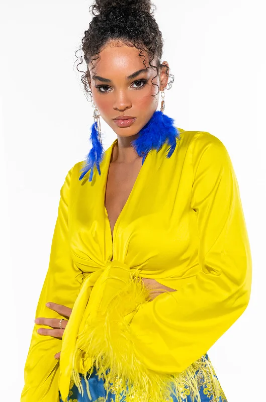 GIA GIA TIE FRONT FEATHER DETAIL TOP YELLOW