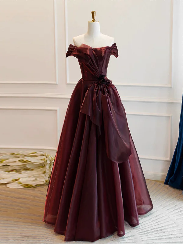 A-Line Burgundy Organza Burgundy Long Prom Dress, Burgundy Long Evening Dress