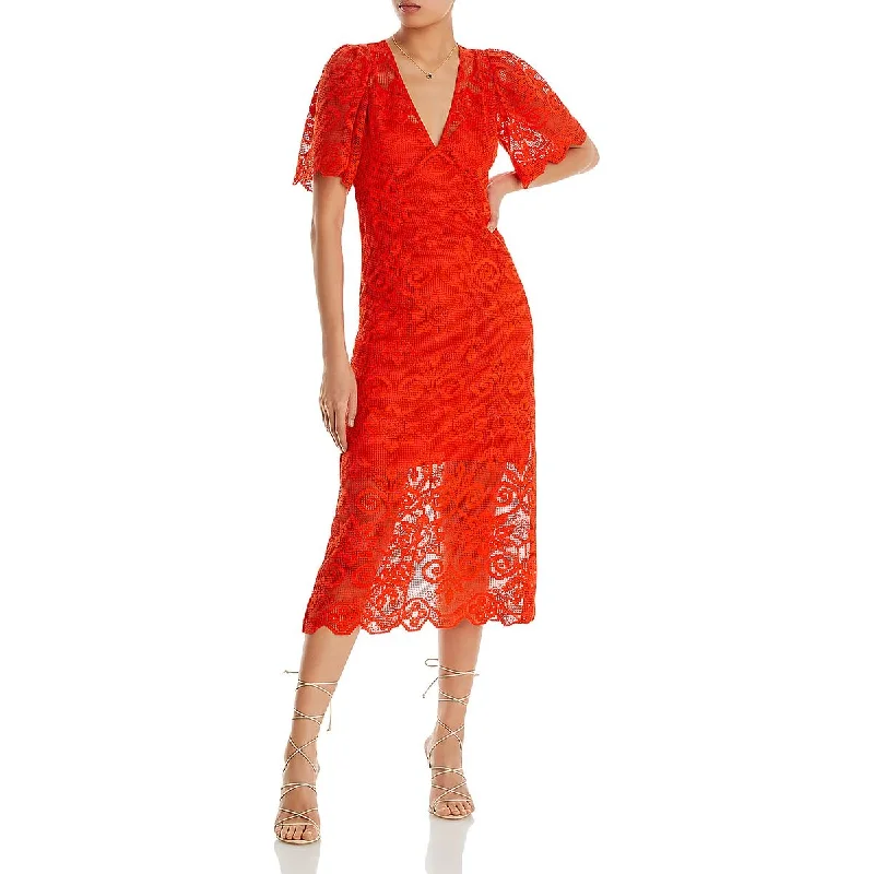 Rhode Womens Tea-Length Burnout Midi Dress