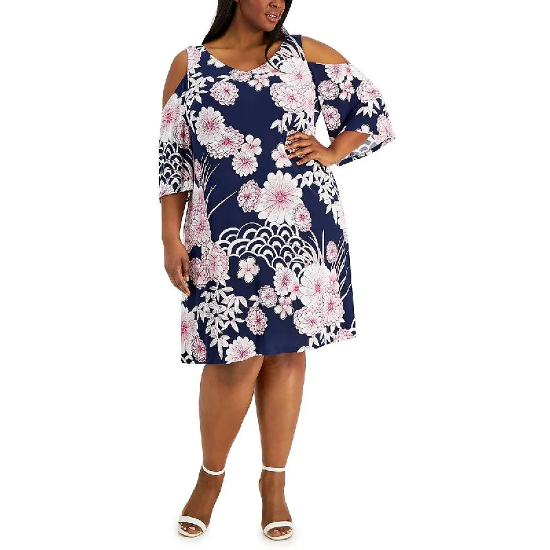 Connected Apparel Womens Plus    Floral Calf Midi Dress