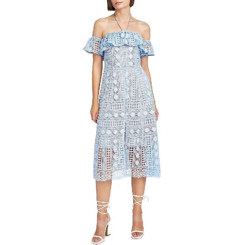 En Saison Womens Janelle Crochet Ruffled Midi Dress