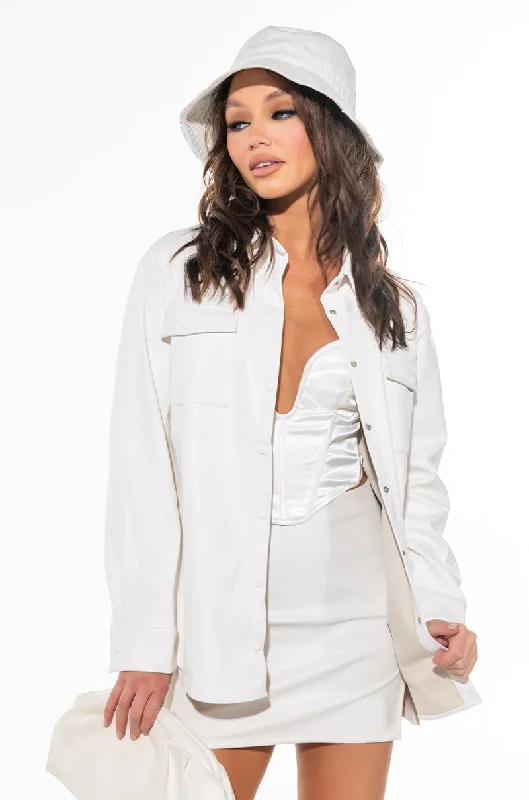 ULTRA LUX FAUX LEATHER BLOUSE WHITE