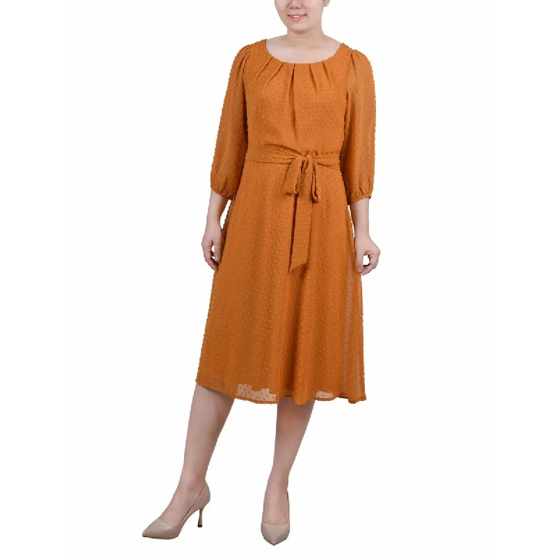 NY Collection Womens Petites Blouson Midi Fit & Flare Dress