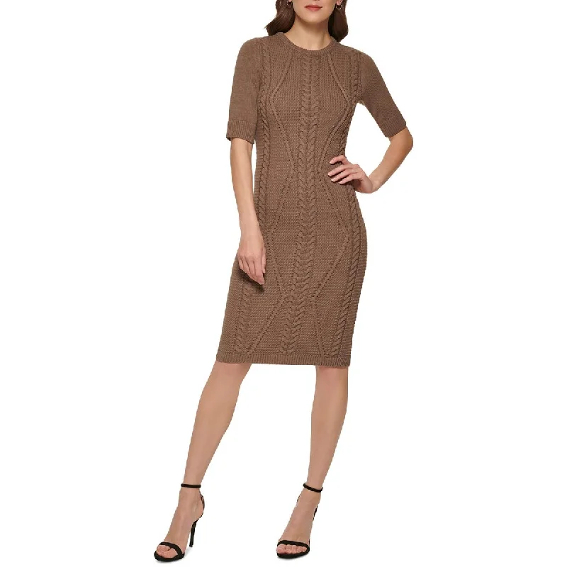 DKNY Womens Cable Knit Midi Sweaterdress