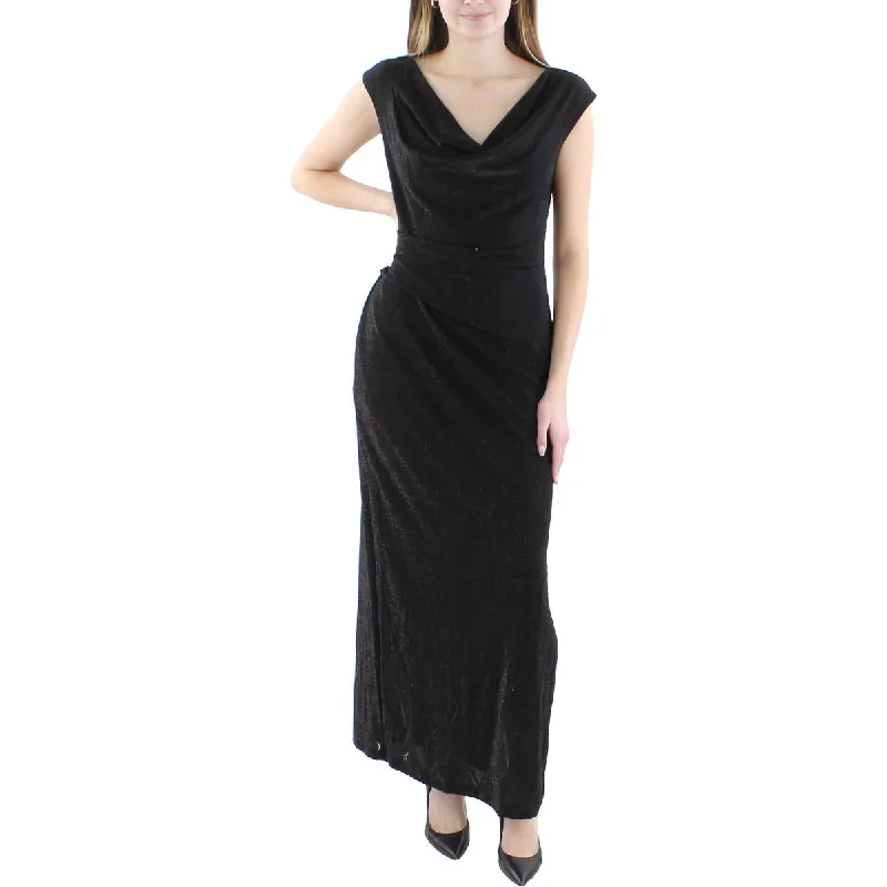 Connected Apparel Womens Petites Metallic Midi Cocktail and Party Dress