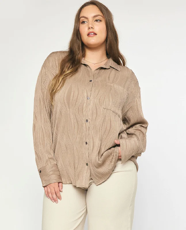 Plus Button Up Textured Top