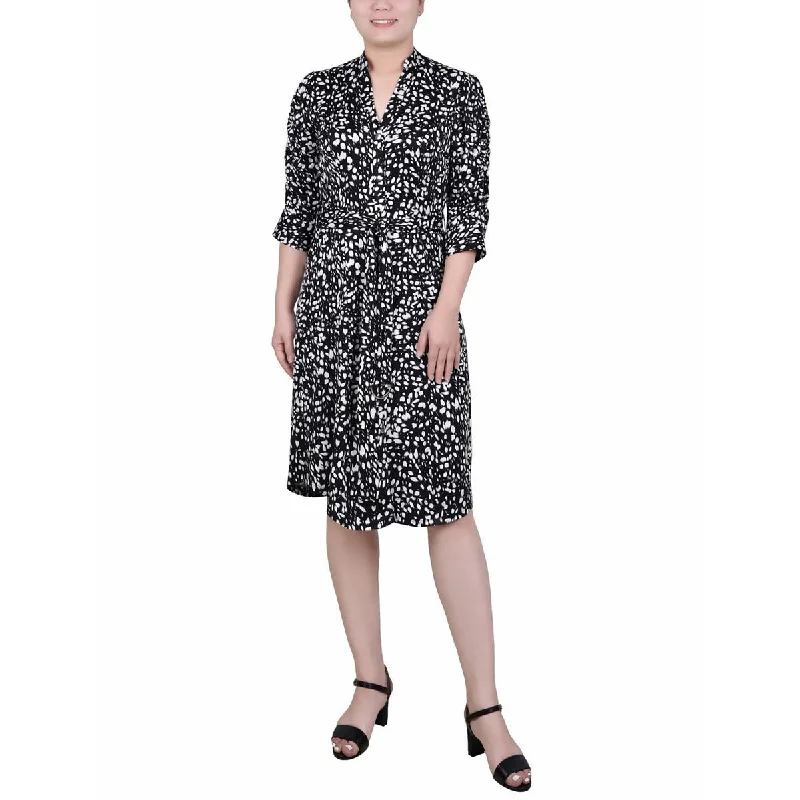 NY Collection Womens Petites Collarless Midi Shirtdress