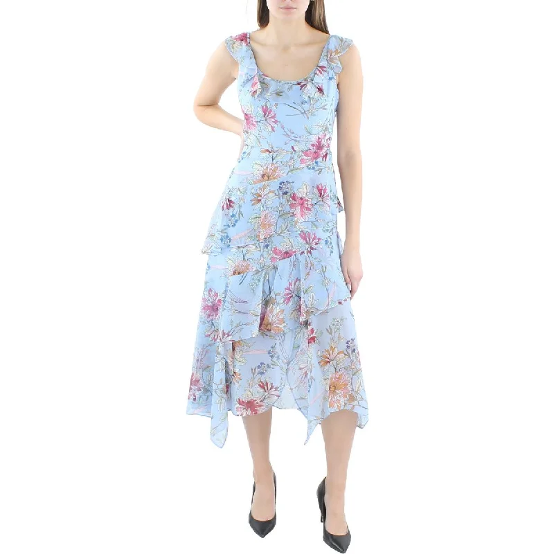 BCBGMAXAZRIA Womens Floral Tiered Midi Dress