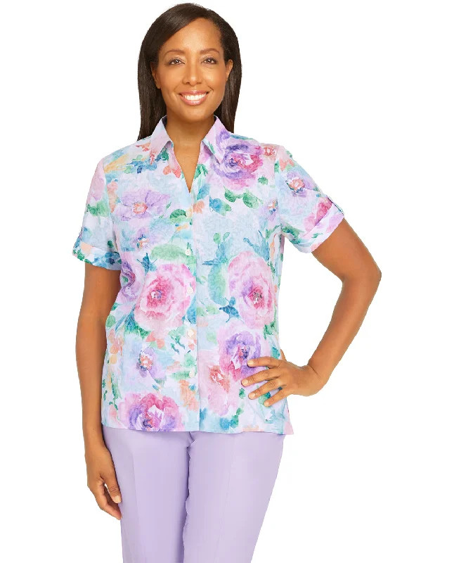 Alfred Dunner Petite Watercolor Floral Print Woven Top