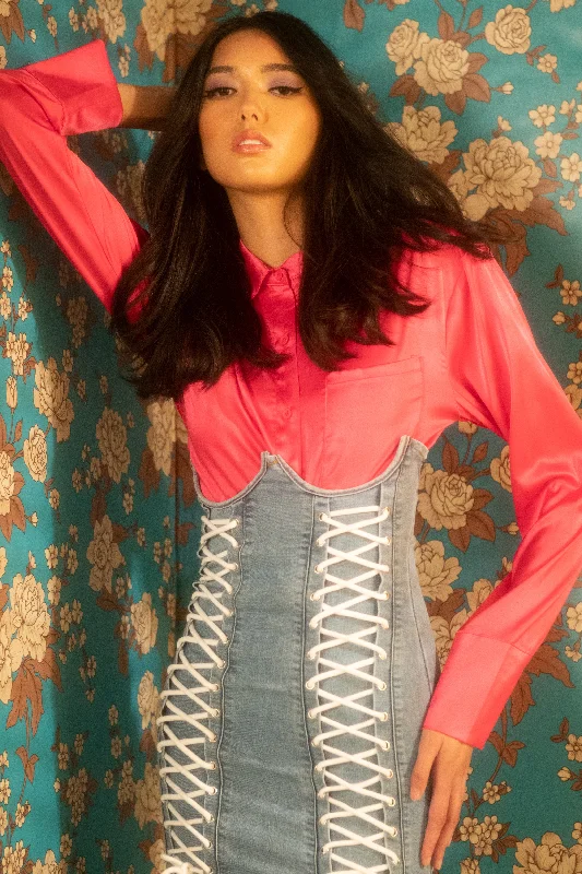 THE NEW CLASSIC CROPPED SATIN BLOUSE FUCHSIA