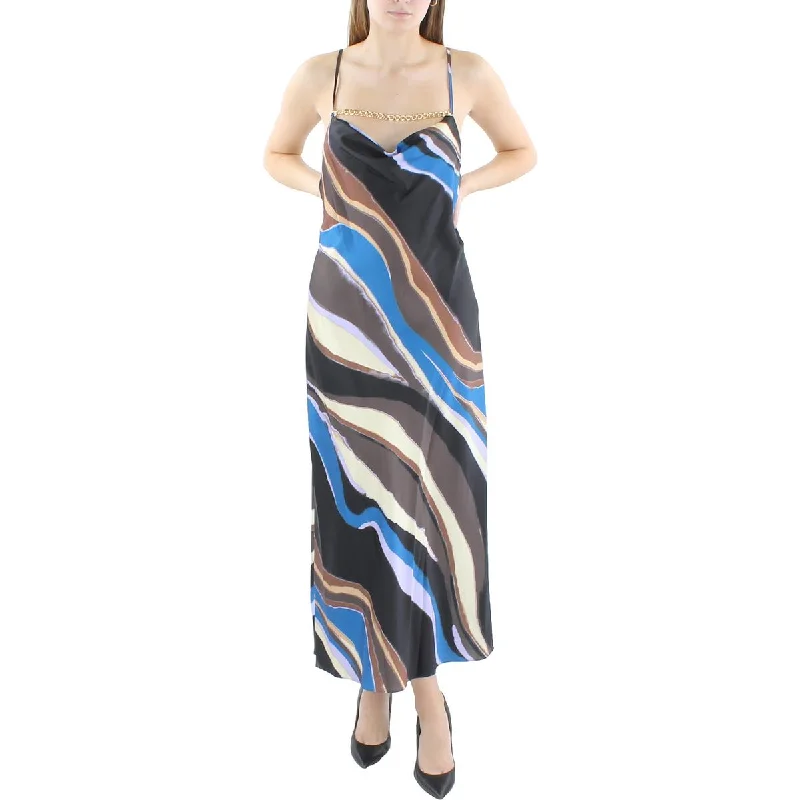 BCBGMAXAZRIA Womens Printed Halter Midi Dress