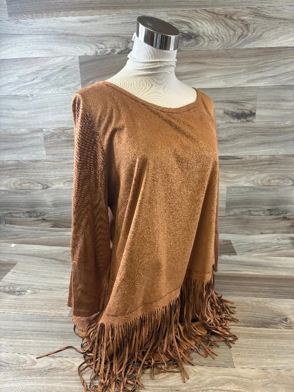 Top Long Sleeve By Inc In Brown, Size: Xxl