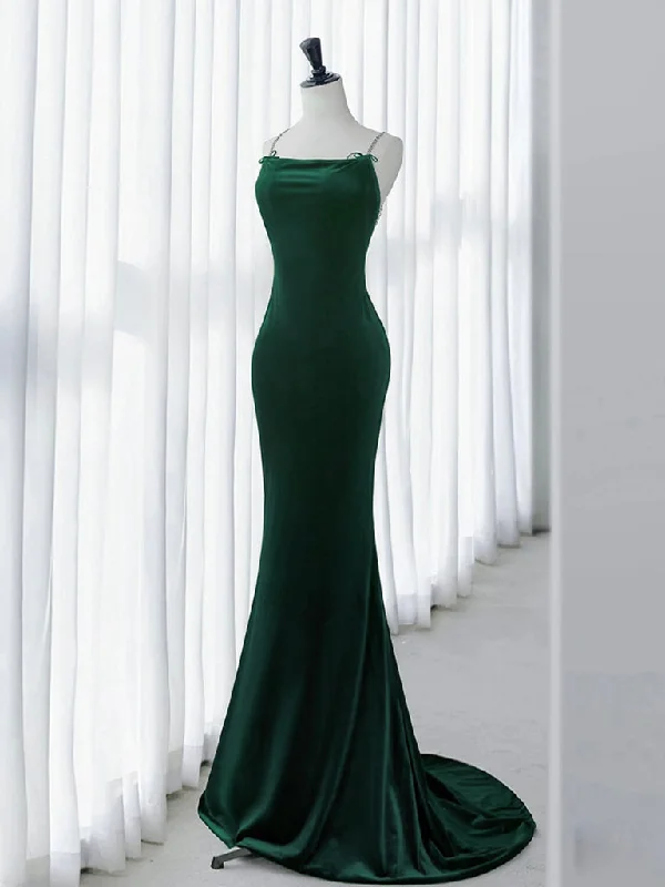 Green Mermaid Velvet Long Prom Dress, Green Long Evening Dress