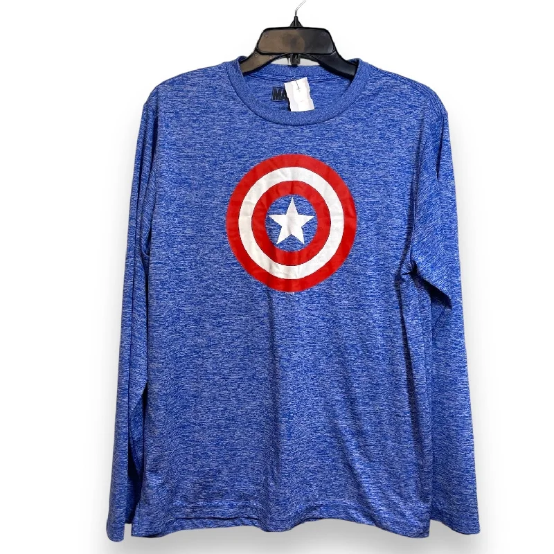 Captain America Top Long Sleeve By Clothes Mentor In Blue, Size: L