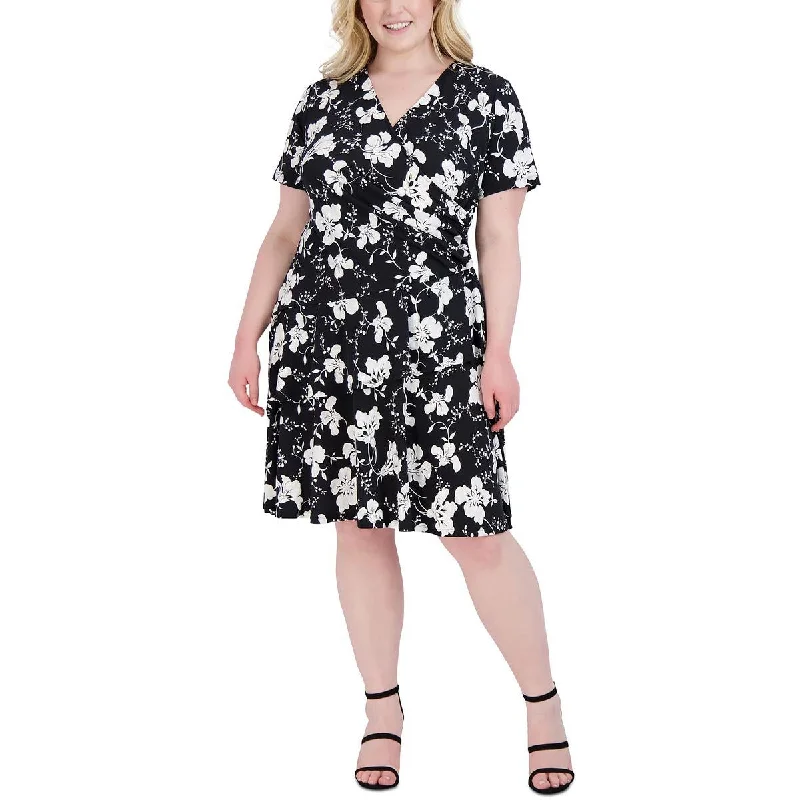 Signature By Robbie Bee Womens Plus Tiered Knee-Length Midi Dress