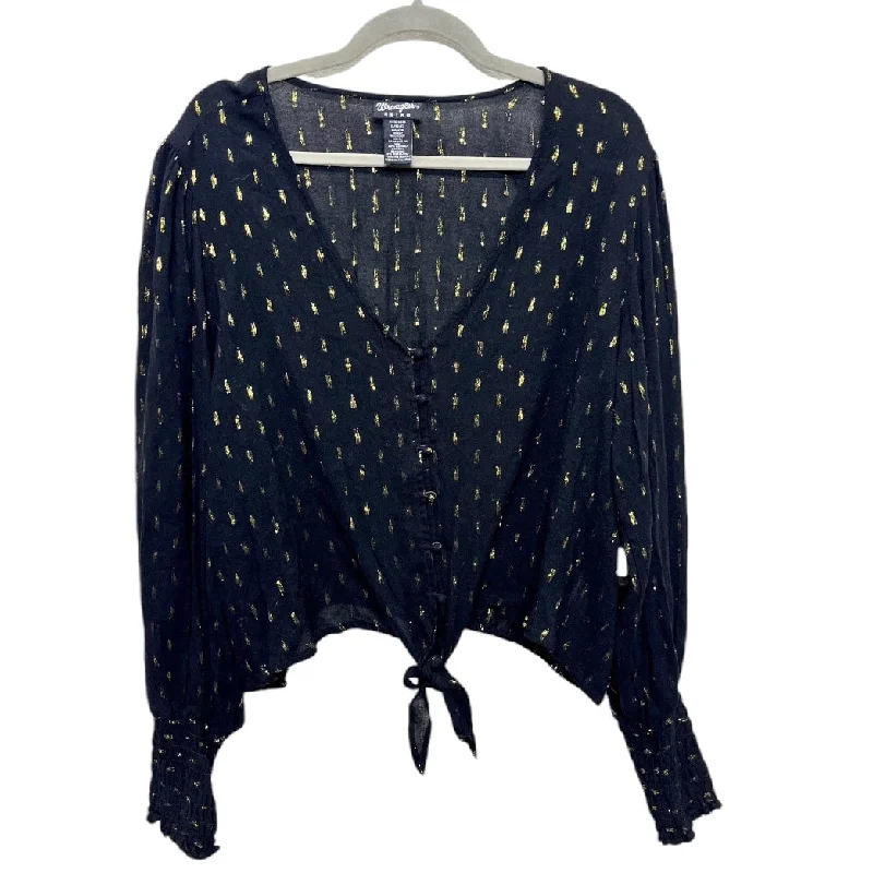 Blouse Long Sleeve By Wrangler In Black & Gold, Size: L