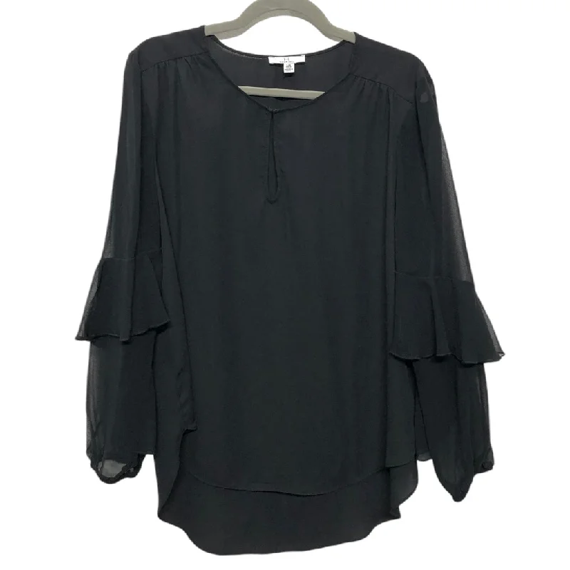 Blouse 3/4 Sleeve By H For Halston In Black, Size: L