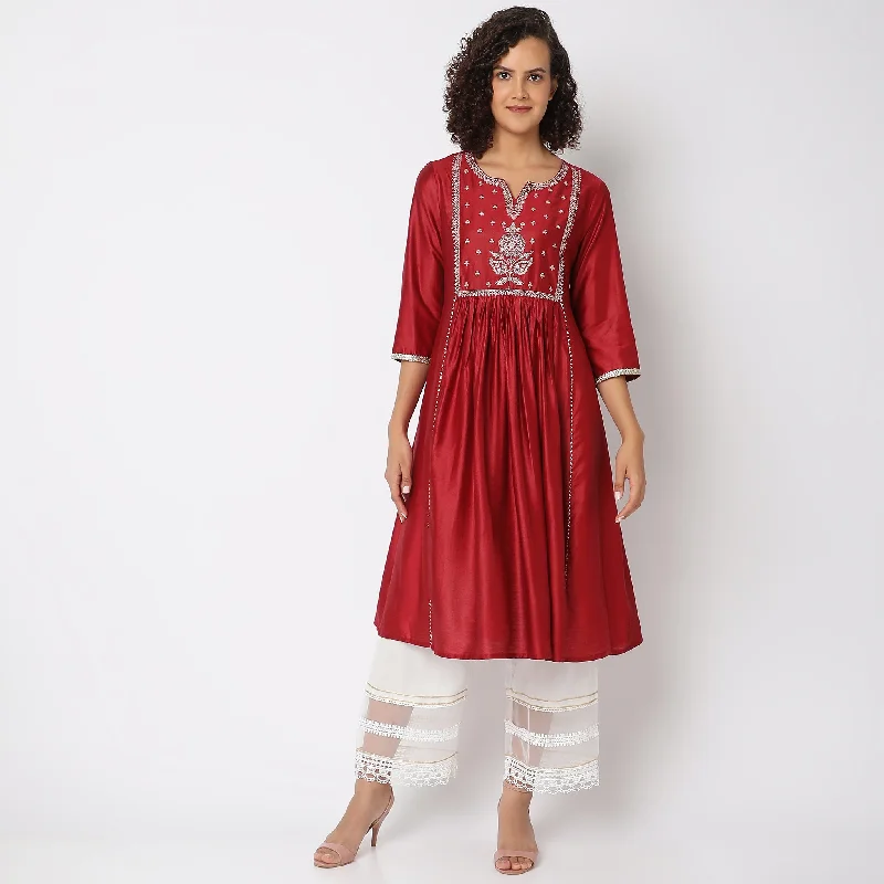 Flare Fit Embroidered Kurta