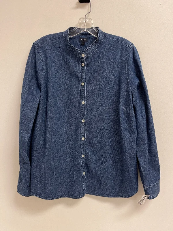 Blouse Long Sleeve By J. Crew In Blue Denim, Size: L