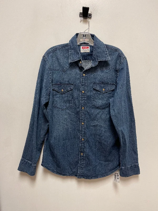 Blouse Long Sleeve By Wrangler In Blue Denim, Size: M