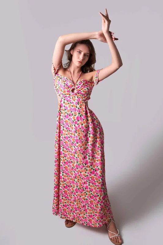 FLORAL CUT-OUT DETAIL MAXI DRESS