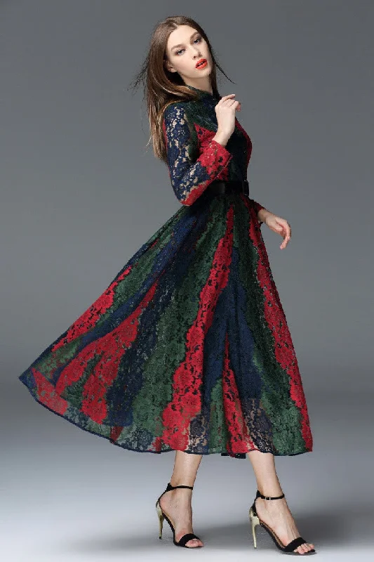 Tri-Color Lace Maxi Dress