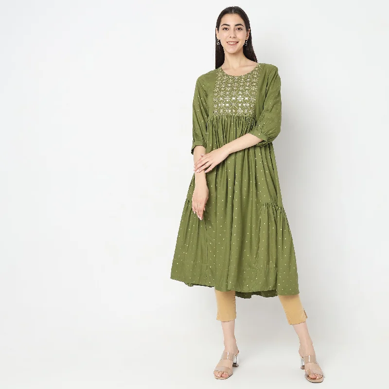 Flare Fit Embellished Kurta