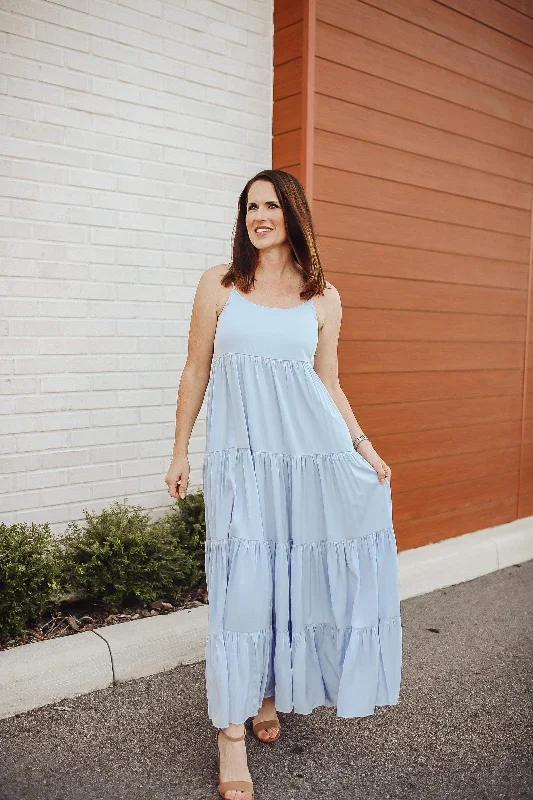 Around the Sun Tiered Maxi Dress - Light Blue