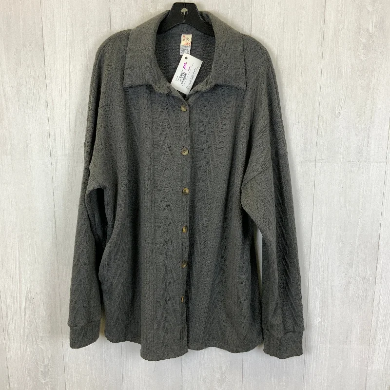 Blouse Long Sleeve By 7th Ray In Grey, Size: 2x