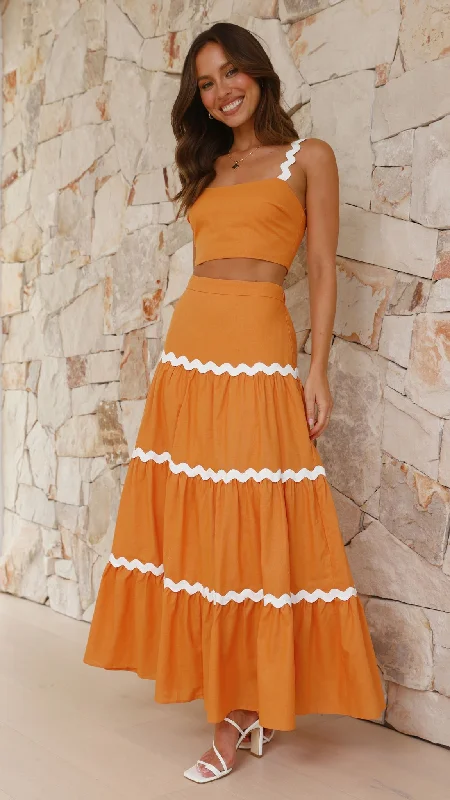 Lys Top and Maxi Skirt - Orange/White