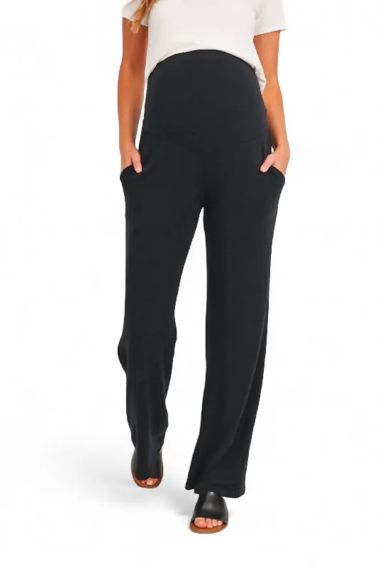 French Terry Straight Leg Maternity Yoga Pants In Black