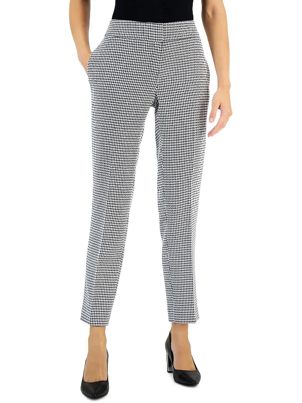 Petites Womens Houndstooth Slim Ankle Pants