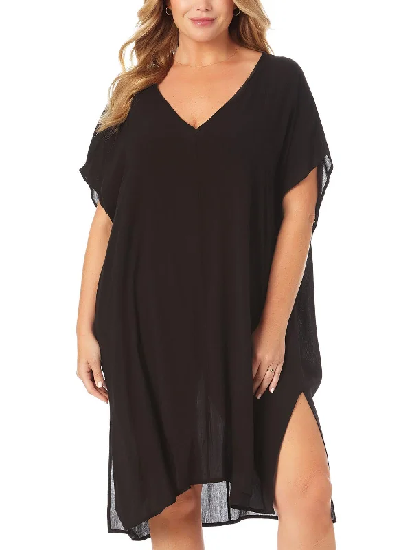 Plus Womens V-Neck Tunic Cover-Up