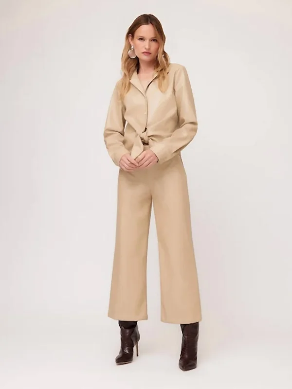 Wide Leg Cropped Pants In Beige